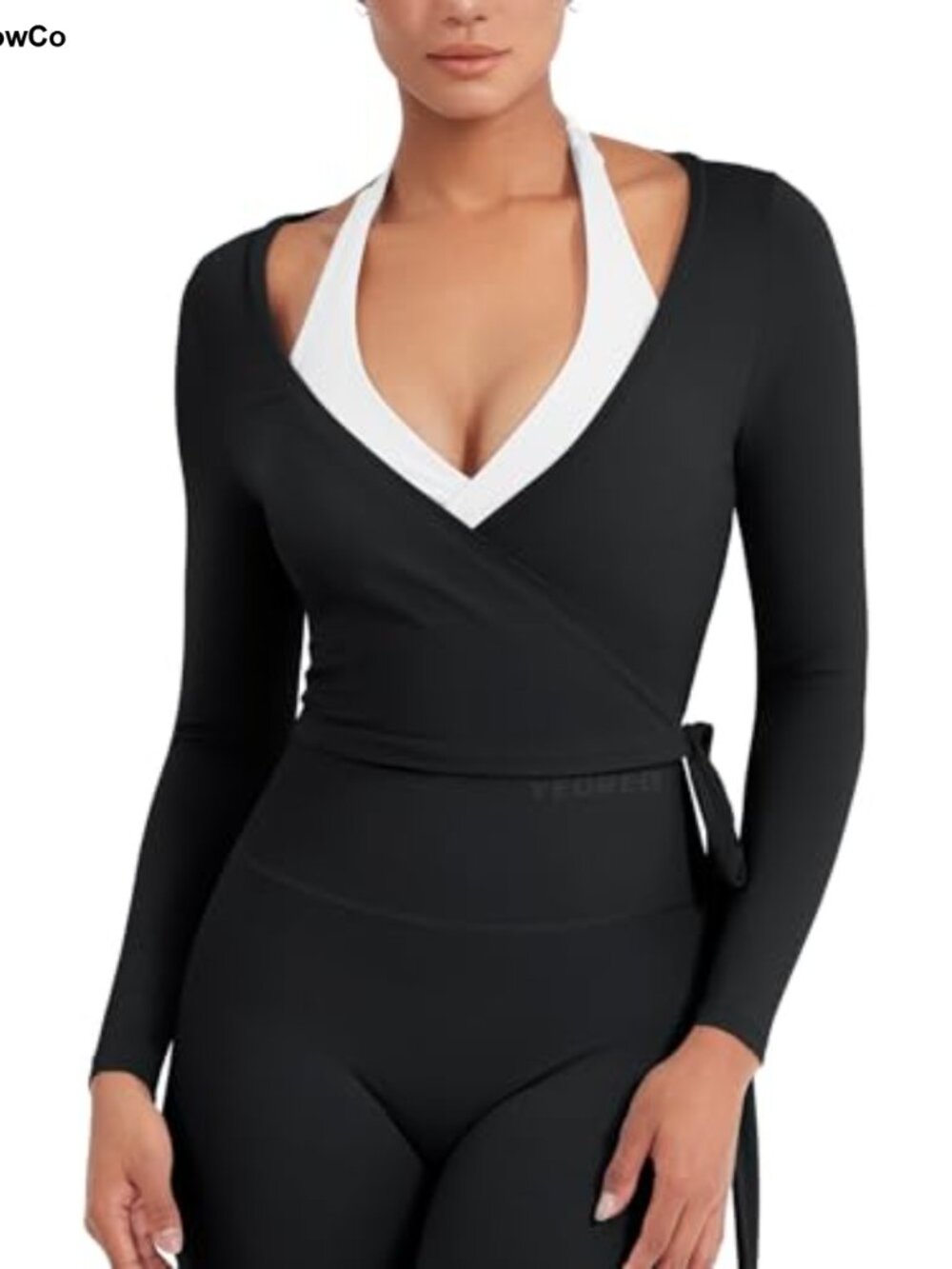 Long Sleeve V-Neck Wrap Yoga Top Slim Fit Cropped Workout Shirt